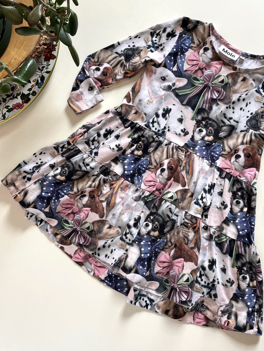 Molo Long Sleeve Tiered Puppy Dog Dress | Size 3 Year